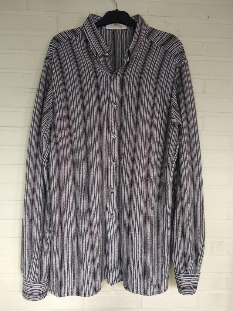 Chemise rayée noir/blanc/taupe homme, Uomo ChapLino taille L, Autres tours de cou, Uomo ChapLino, Autres couleurs, Enlèvement