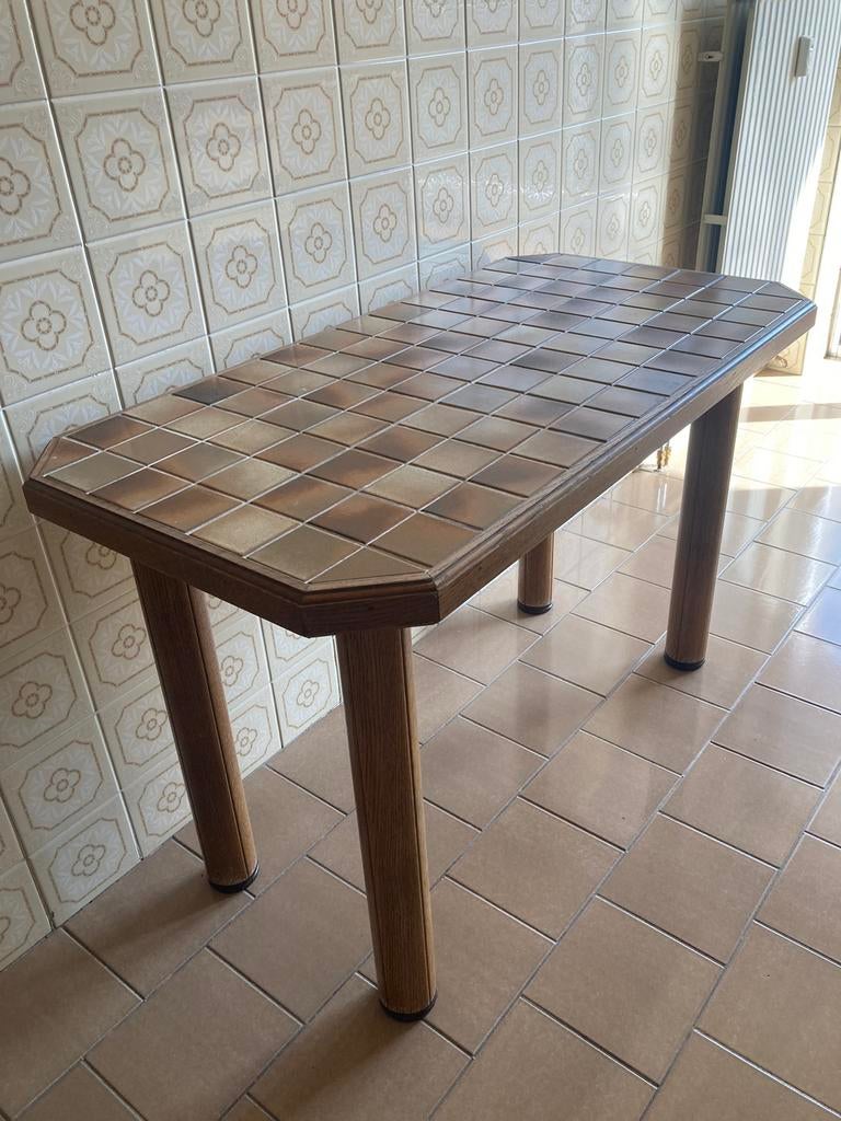 Table bois carrelée 114 cm x 59 cm, Maison & Meubles, Utilisé, Bois