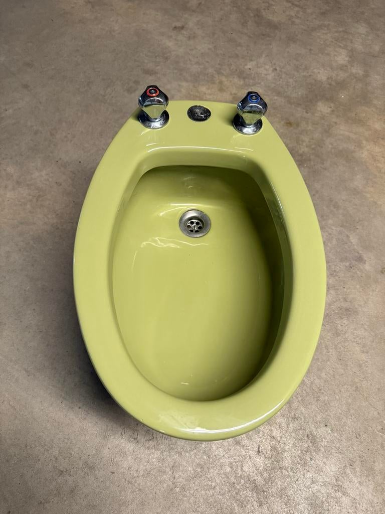 Bidet couleur vert olive vintage & robinetterie - comme neuf, Ophalen, Zo goed als nieuw, Steen