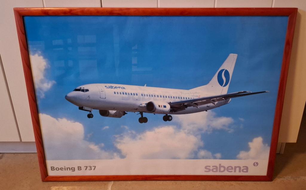 Photo encadrée décorative Sabena Boeing 737, Enlèvement ou Envoi, Comme neuf, Carte, Photo ou Gravure