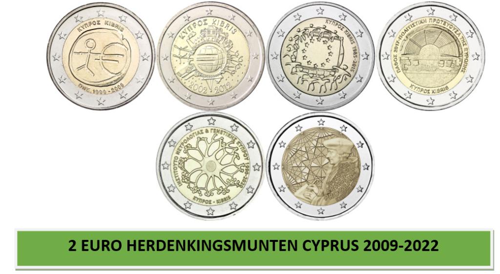 2 euro herdenkingsmunten Cyprus 2009-2022, Ophalen of Verzenden, Cyprus, 2 euro