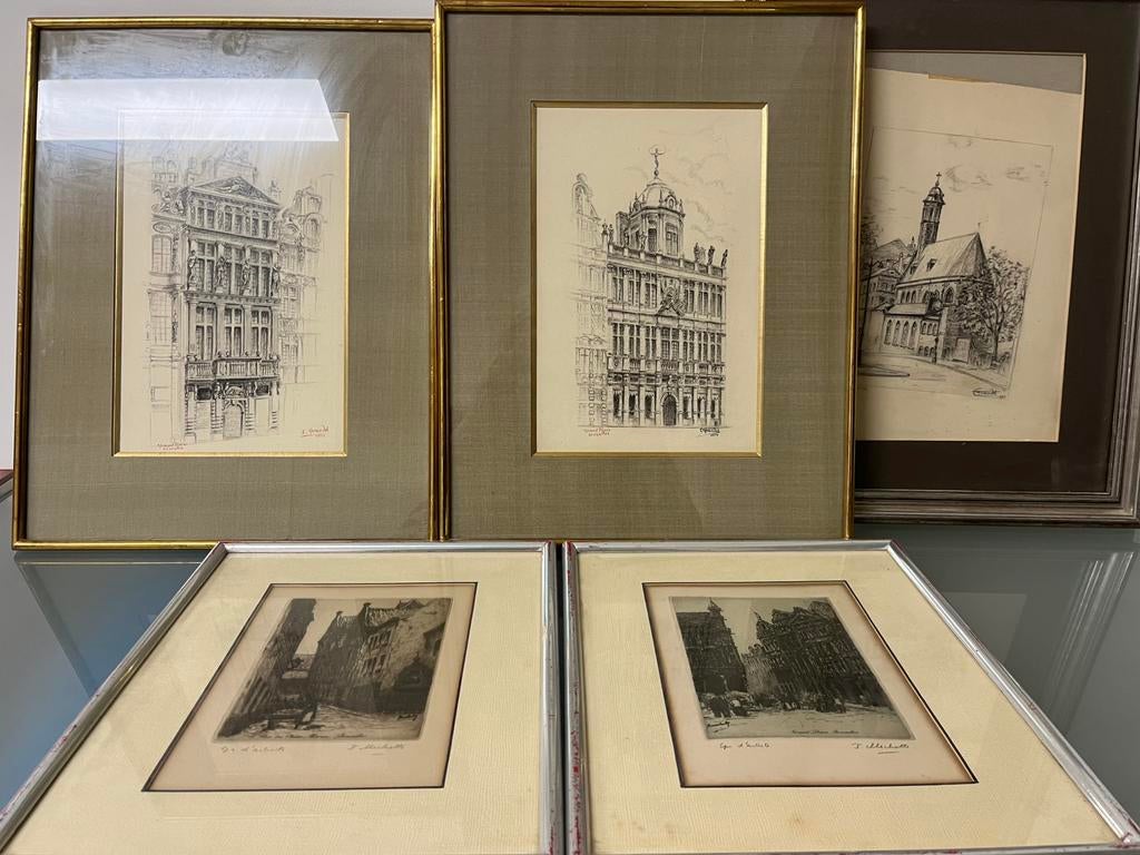 Bruxelles - 3 dessins Louis Grandel 2 gravures Michotte, Enlèvement ou Envoi