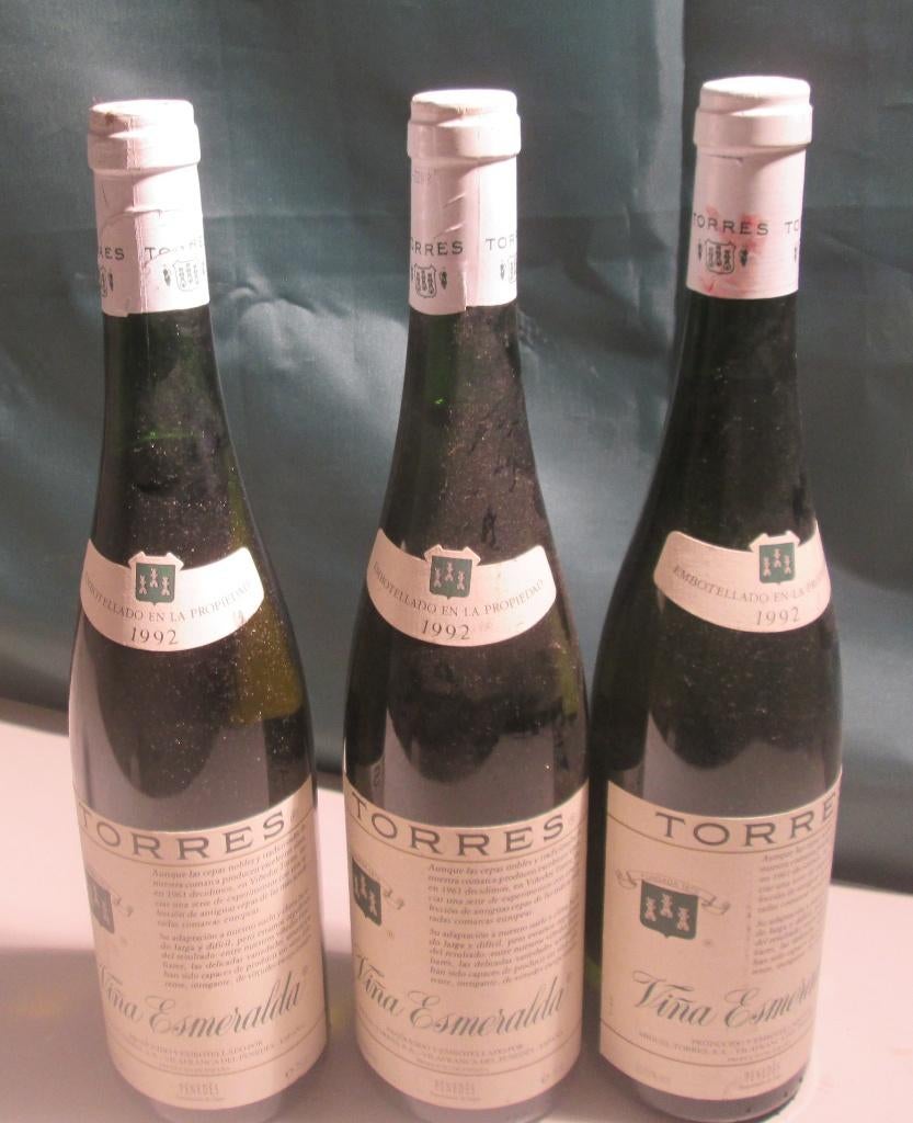 3x Spaanse Wijn - Torres Vina Esmeralda blanco - 1992, Spanje, Ophalen of Verzenden, Vol, Witte wijn
