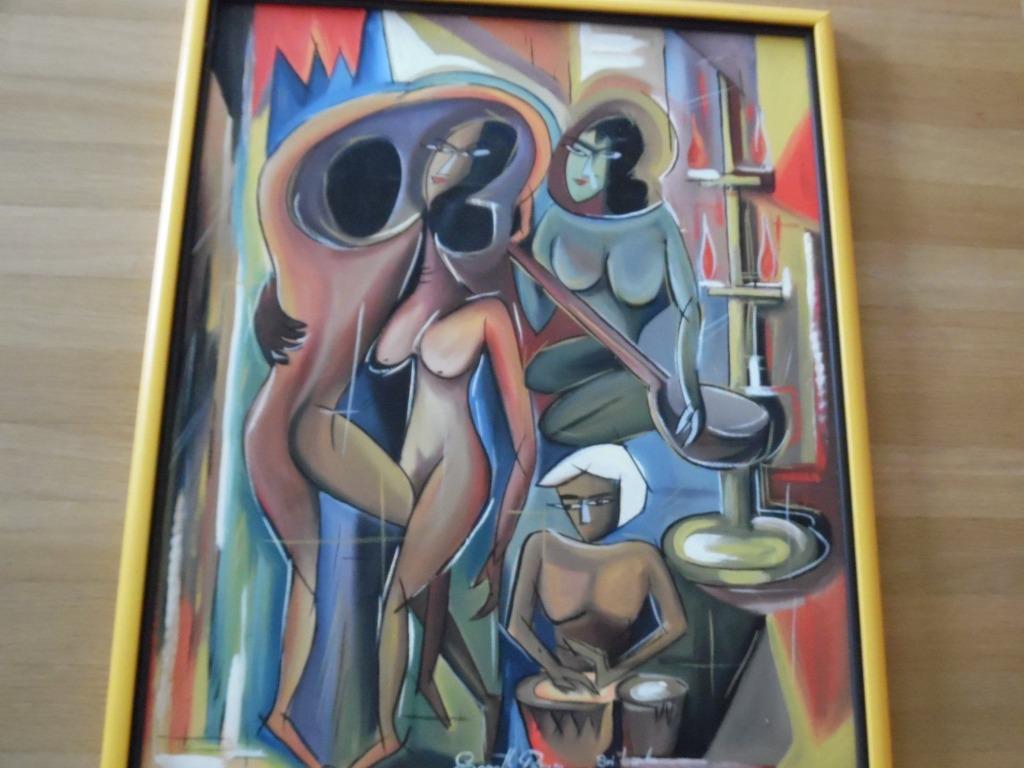 vintage naakt abstract op canvas kleurrijk 80er j., Ophalen of Verzenden