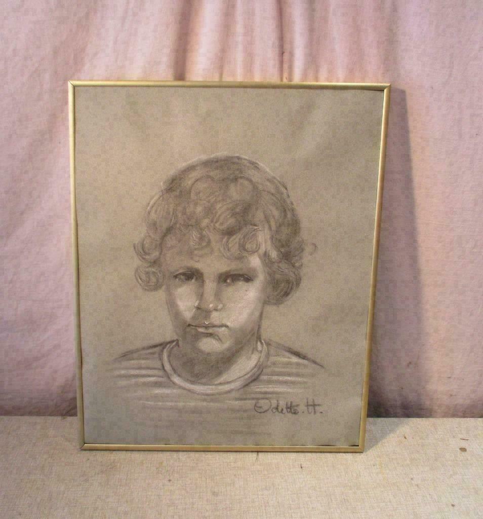 Mooie Tekening 'Krullenbol' - Odette Hellebuijck, Antiek en Kunst, Ophalen of Verzenden