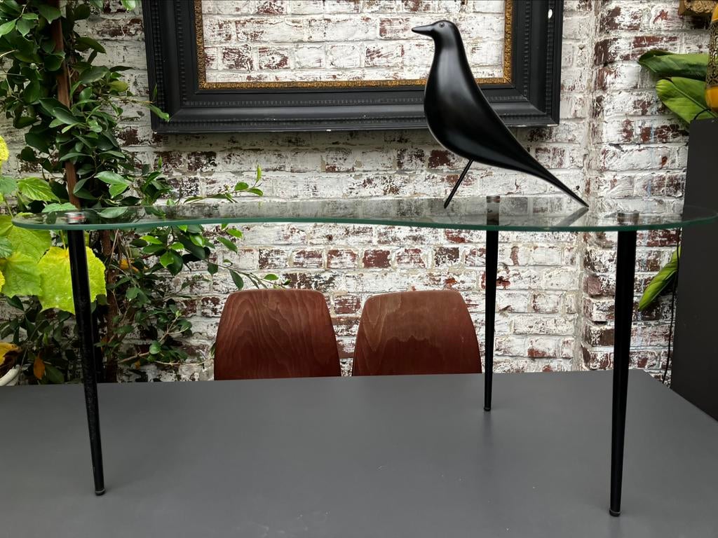 niervormig bijzettafeltje seventies glas en metaal, Ophalen