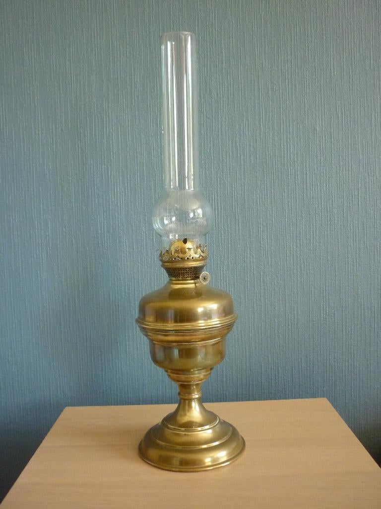 Koperen Olielamp met Kristallen Glazen Stulp, Ophalen of Verzenden, Koper