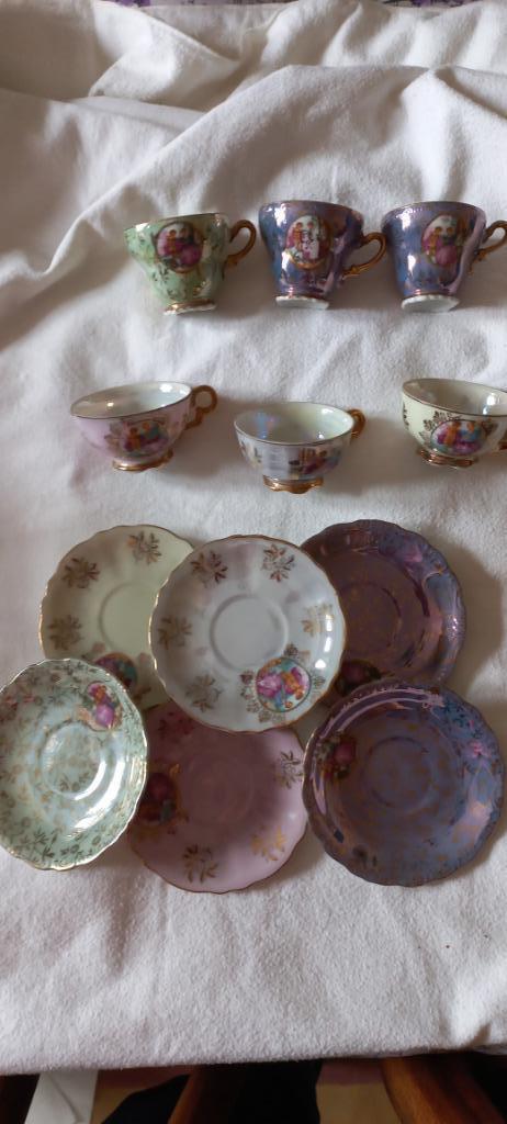 6 tasses café porcelaine style chinois + sous tasses, Antiquités & Art, Enlèvement ou Envoi