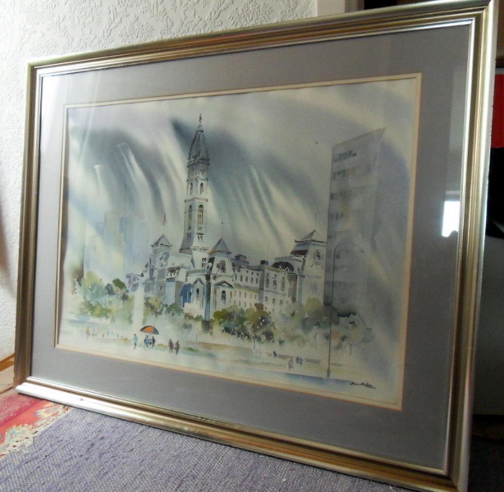 Watson “stadhuis van Philadelphia”. Aquarel op papier., Antiek en Kunst, Ophalen