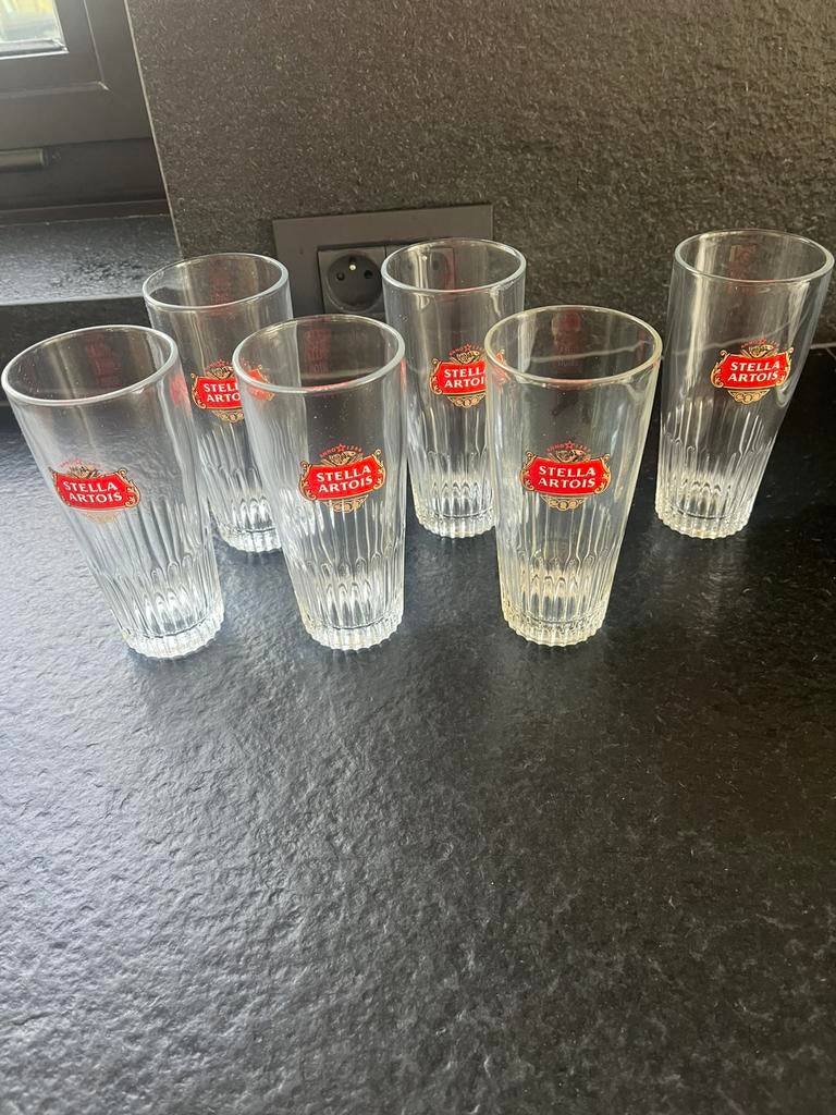 6 x stella Artois glazen, Verzamelen, Glas en Drinkglazen, Ophalen, Zo goed als nieuw