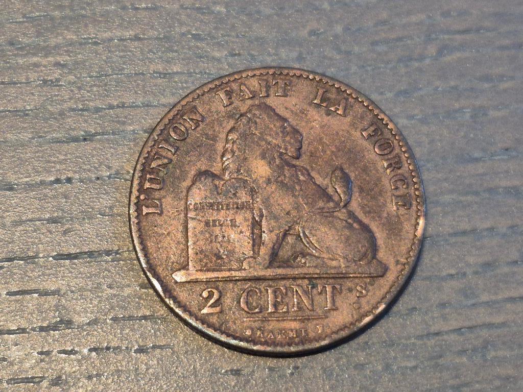 Pièce belge Léopold II roi des belges 1876 2 cents, Enlèvement ou Envoi