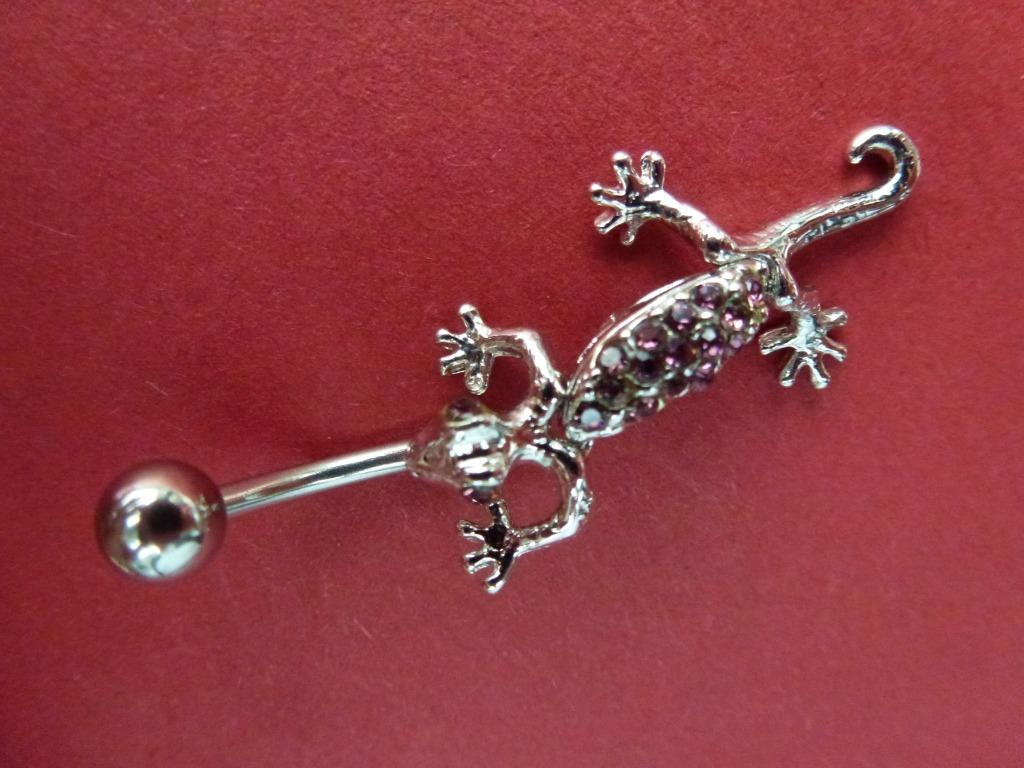 piercing avec cristaux roses sur le dos et yeux roses lézard, Enlèvement ou Envoi, Piercing nombril, Comme neuf, Avec strass