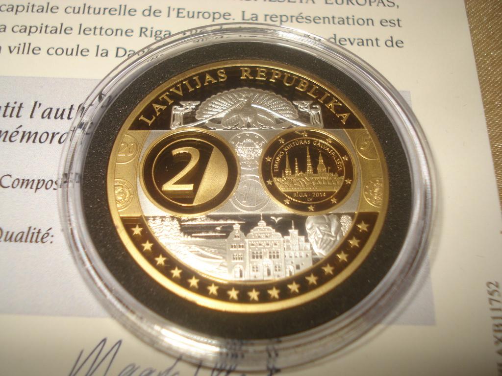 Pièce Commémorative Lettonie Arg/Plaqué Or Hommage à l'Euro, Argent, Autres valeurs, Série, Autres pays