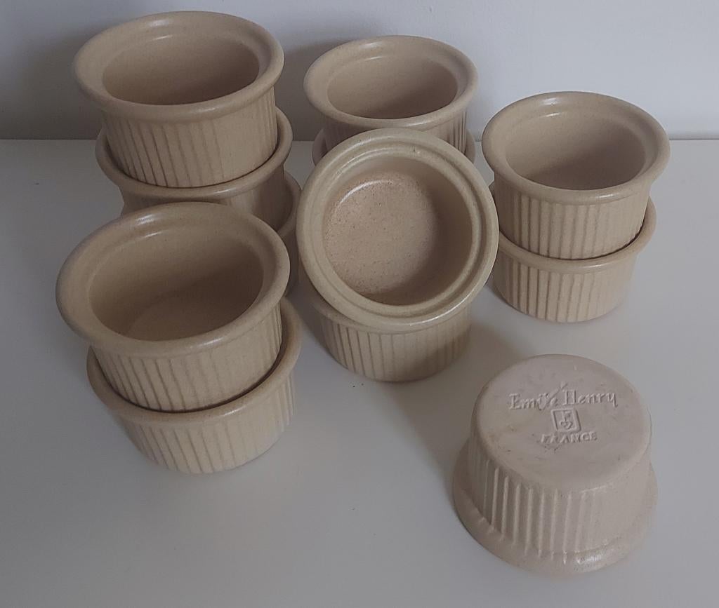 12 aardewerken ramekins van het merk Emile Henry, Huis en Inrichting, Keuken | Servies, Ophalen, Zo goed als nieuw, Keramiek, Kom(men)
