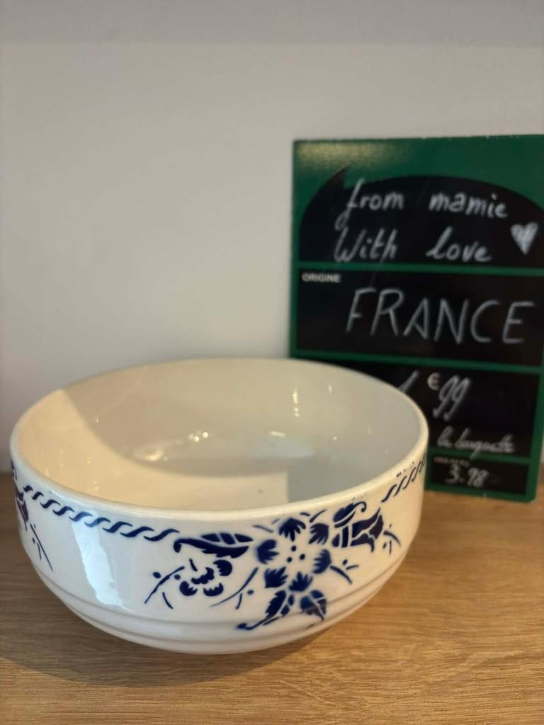 saladier vintage décor fleur bleu boch frères la Louvière, Maison & Meubles, Enlèvement ou Envoi, Céramique, Utilisé, Autres types
