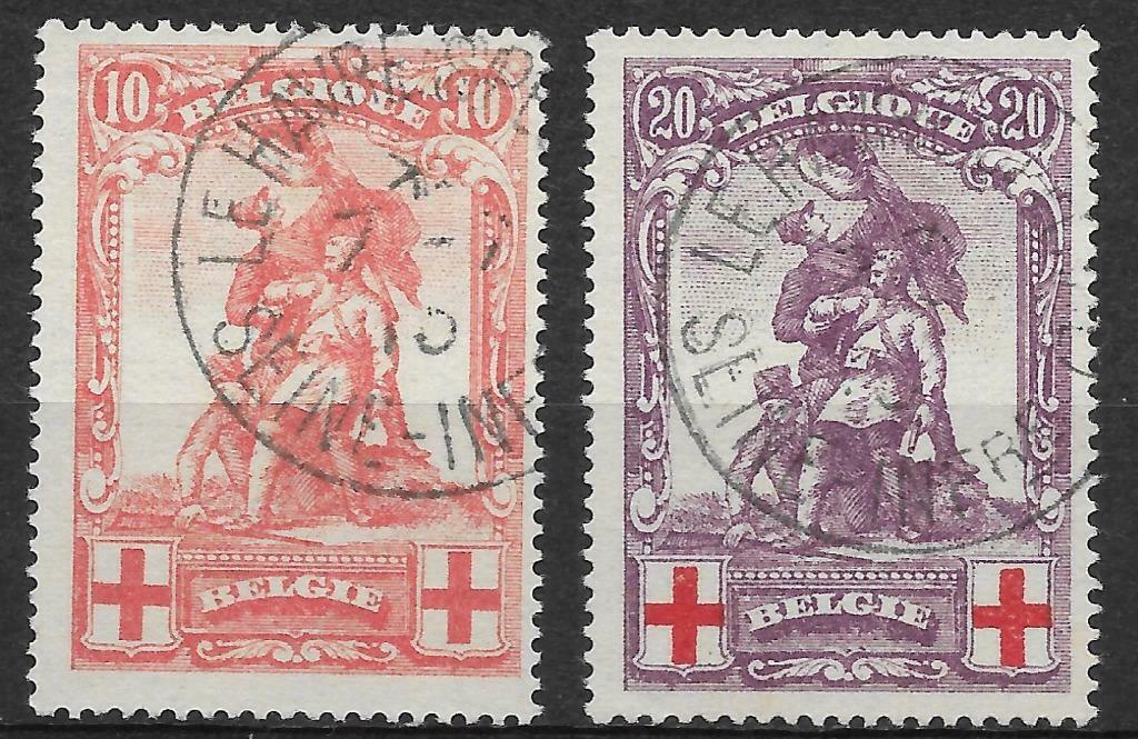 POSTZEGELS- BELGIË- RODE KRUIS- NR. 127/128 (VALS)., Ophalen of Verzenden, Gestempeld, Rode kruis, Gestempeld