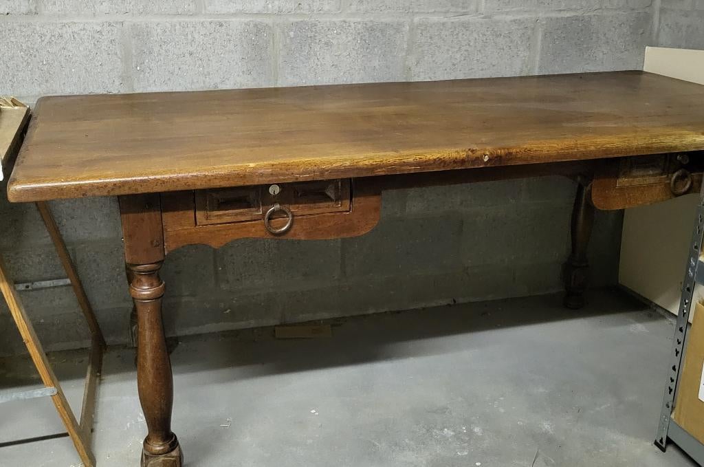 Table ancienne avec 2 tiroirs en chêne, Enlèvement