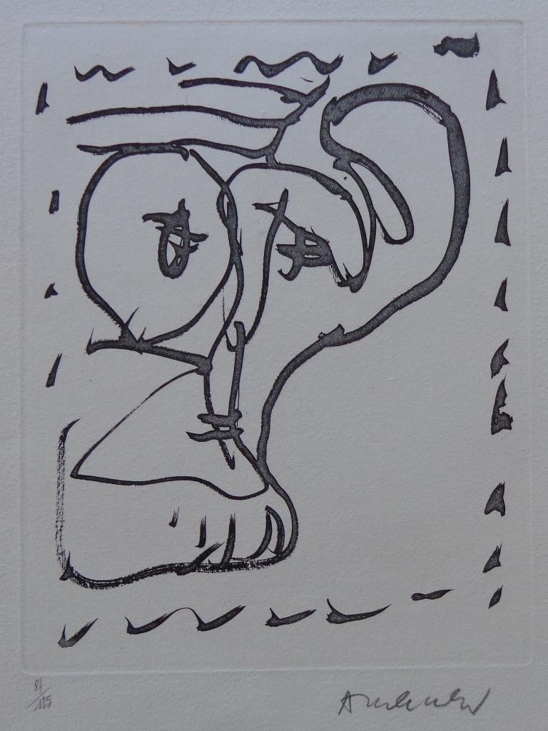 PIERRE ALECHINSKY / POEME A VOIR / ZW-W ETS / 39x51cm / SIG, Antiek en Kunst, Ophalen of Verzenden