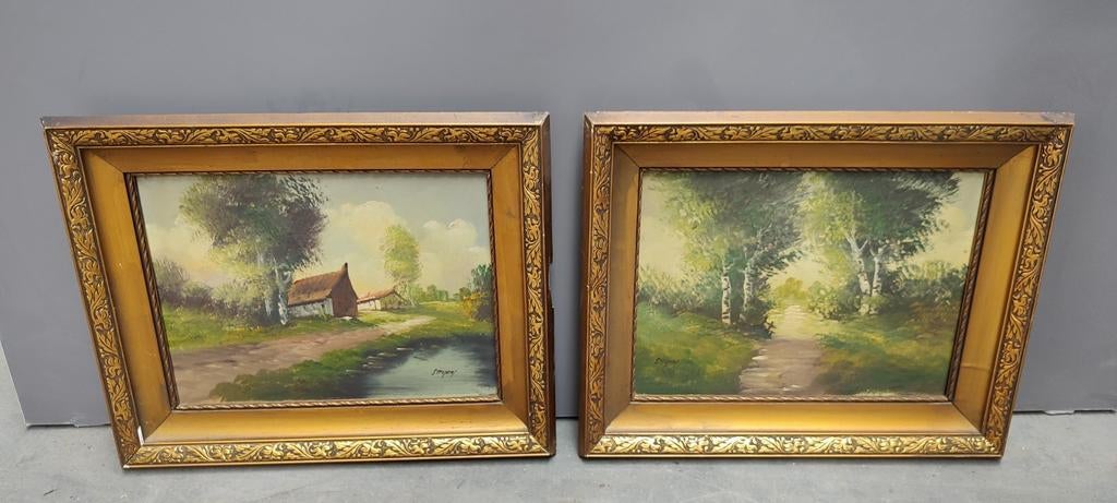Kunstwerk schilderij in houten kader getekend Seyer 2 stuks, Antiek en Kunst, Kunst | Schilderijen | Klassiek, Ophalen of Verzenden