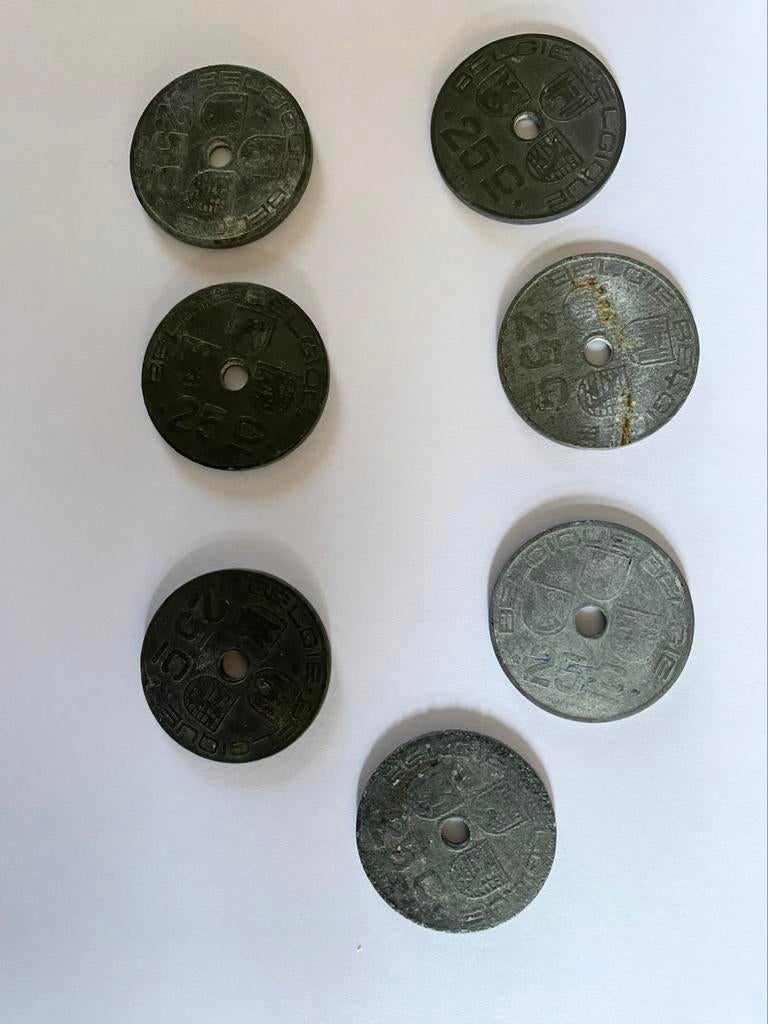 7 pièces de 25 centimes - Belgique - années ´40, Enlèvement ou Envoi