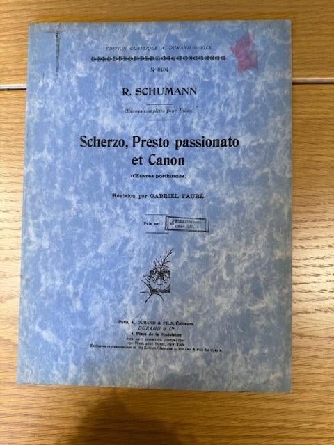 Schumann — Scherzo, Presto passionato et Canon, Musique & Instruments, Partitions, Utilisé, Artiste ou Compositeur, Classique
