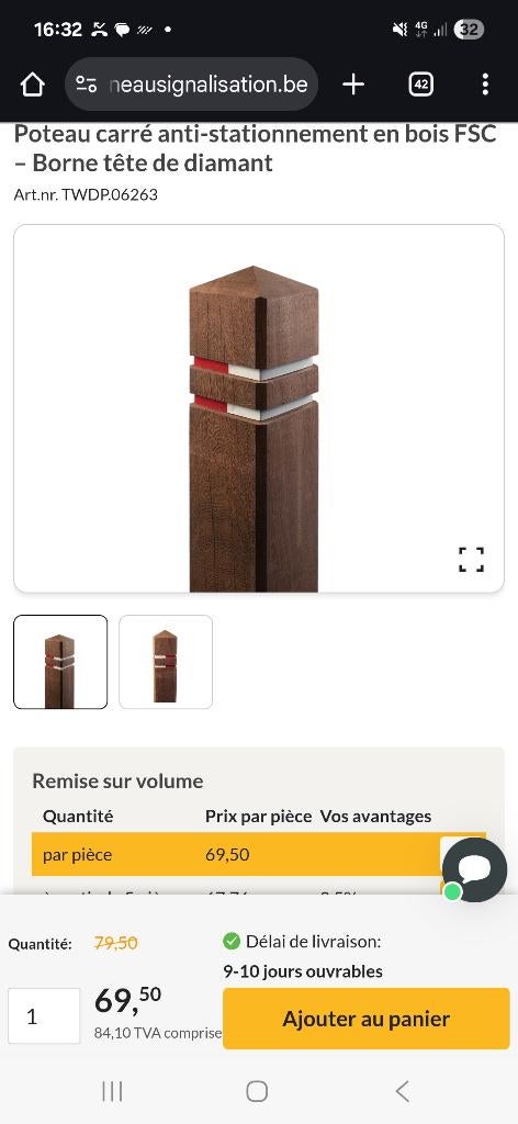 Poteau bois exotique bande reflechissante, Enlèvement, Neuf, Bois, Autres types