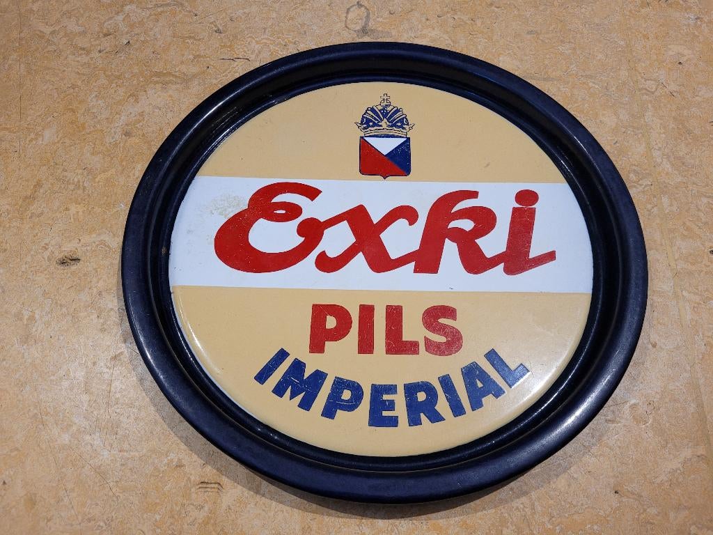 Exki Pils imperial emaille bierschaal met reclame, Verzamelen, Ophalen of Verzenden, Gebruikt, Reclamebord