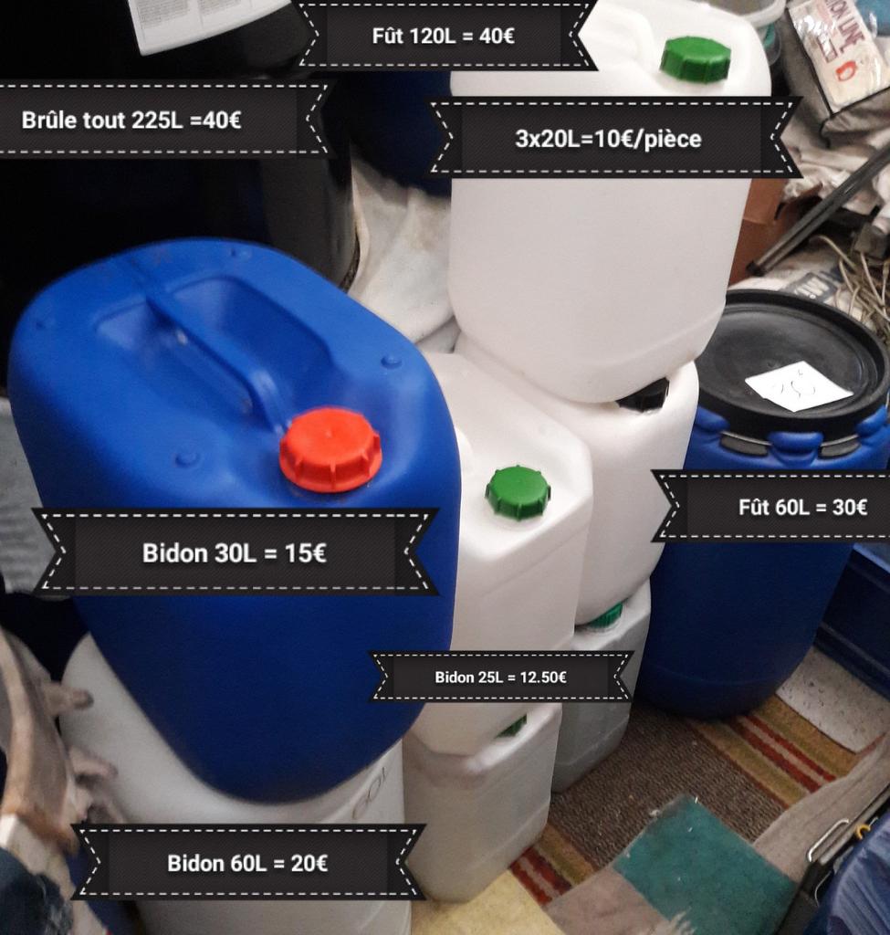225L ijzeren trommel €30 + 5L - 10L blikken met schenktuit €, Ophalen of Verzenden, Gebruikt