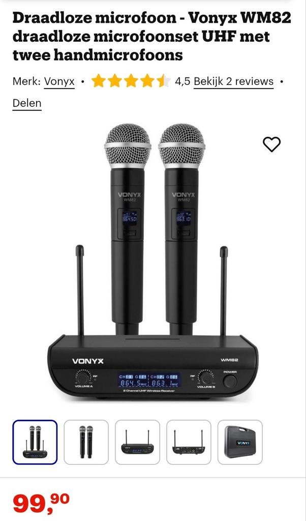 Draadloze microfoon - Vonyx WM82 draadloze microfoonset UHF, Muziek en Instrumenten, Ophalen