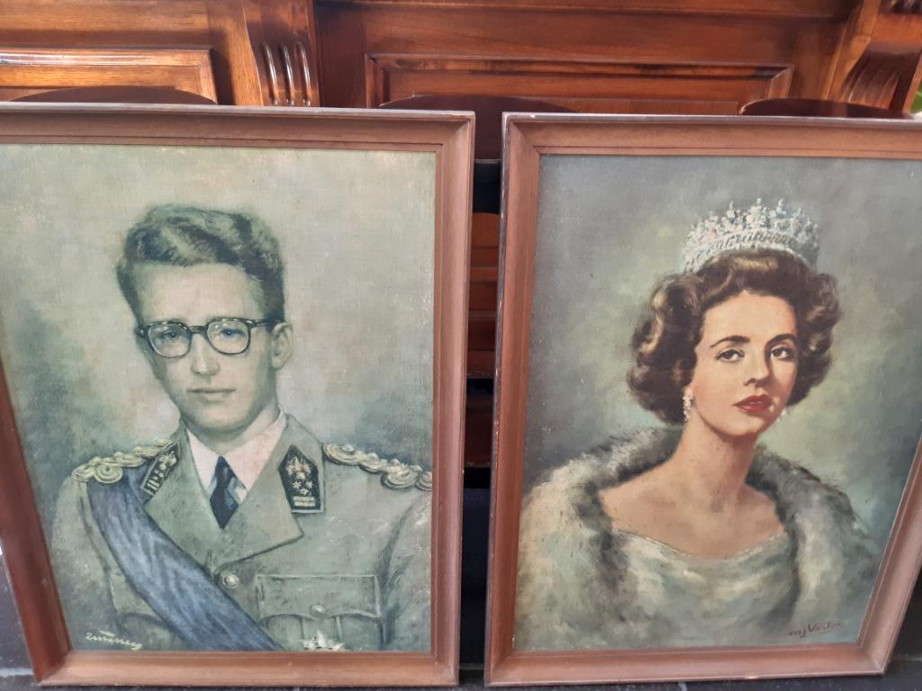 Staatsieportretten koning Boudewijn en koningin Fabiola, Verzamelen, Ophalen, Gebruikt, Kaart, Foto of Prent