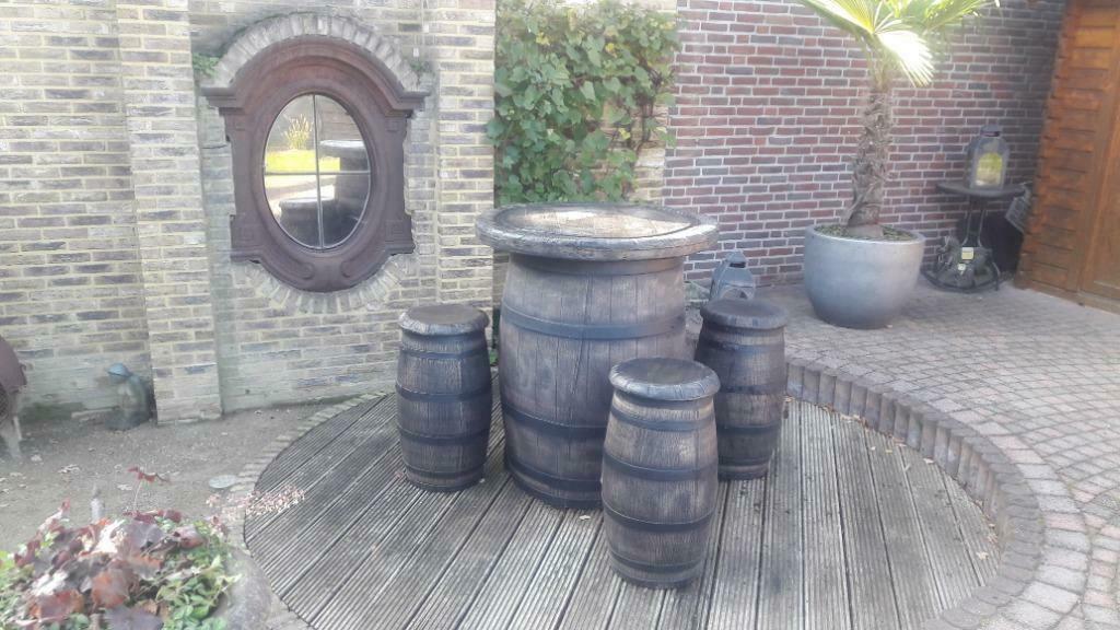 barrel barkrukken met statafel kunststof type wijnvat, Ophalen of Verzenden, Nieuw, Kunststof, Tuinset