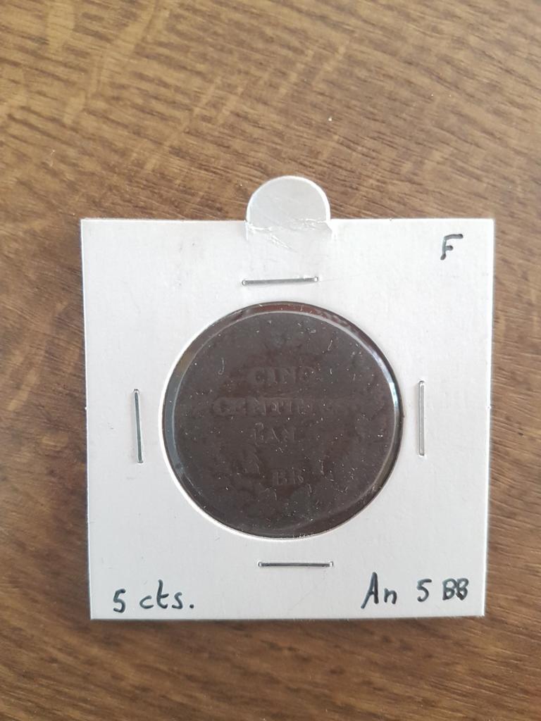 Geschiedenismunt Frankrijk 5 centimes Jaar 5, Ophalen of Verzenden
