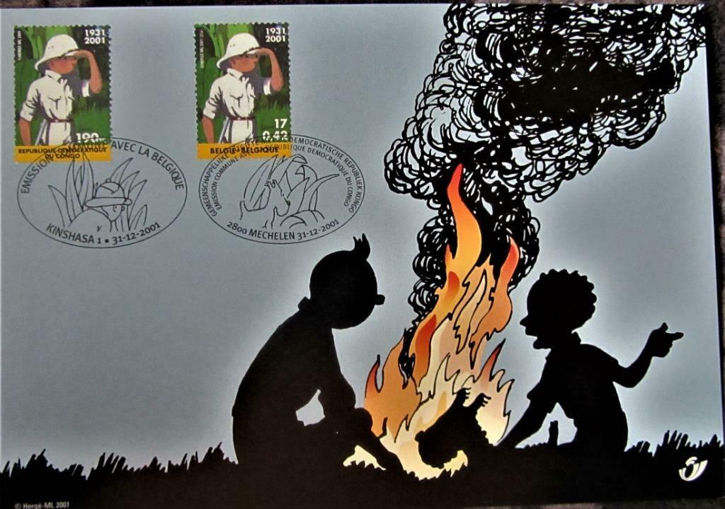 POSTZEGELS OP KAART- BELGIË- GEMEENS. UITGIFTE MET REP.CONGO, Ophalen of Verzenden, Gestempeld, Overige thema's