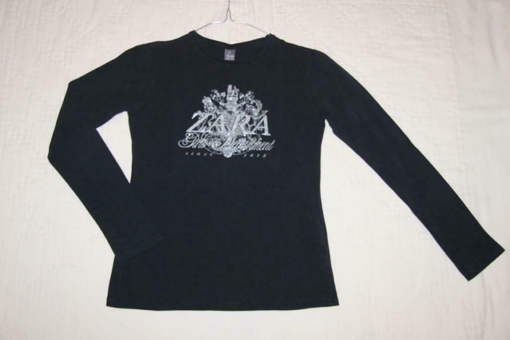 Zwarte meisjes t-shirt 'Zara' met glittertekening, 15 jaar, Meisje, Ophalen of Verzenden, Zo goed als nieuw, Zara