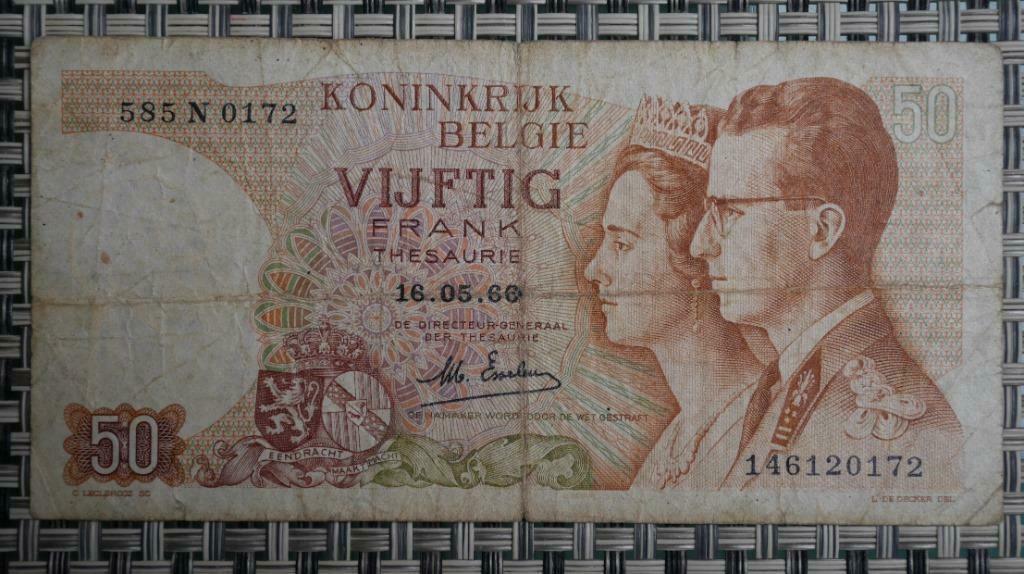 Bankbiljet 50 Francs België 05.16.66, Verzenden, België, Setje
