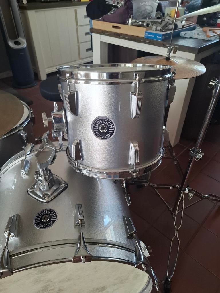 Kit de batterie complet Gretsch Silver Sparkle avec cymbales, Musique & Instruments, Enlèvement, Comme neuf