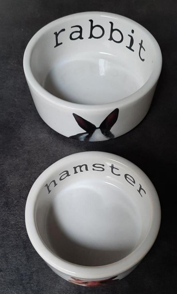 2 x keramiek kommen/hamster/rabbit, Enlèvement ou Envoi, Comme neuf, Bol de nourriture