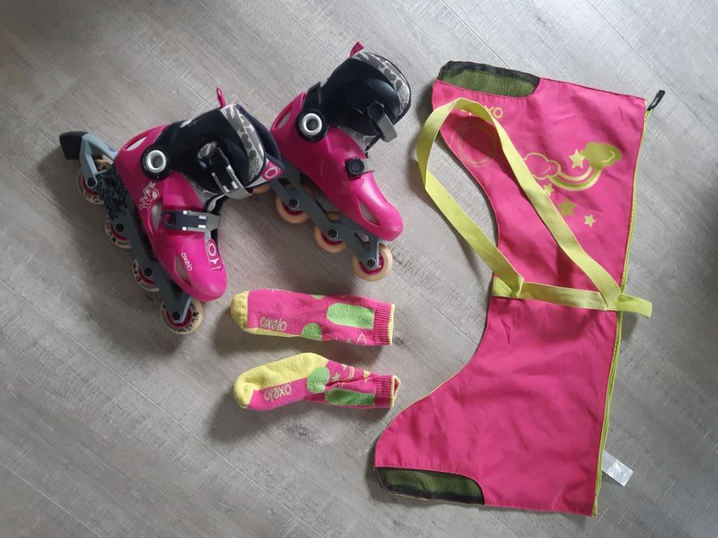 Rolschaatsen skeelers met zak en kousen 32-34, Sport en Fitness, Skeelers, Ophalen, Gebruikt, Kinderen