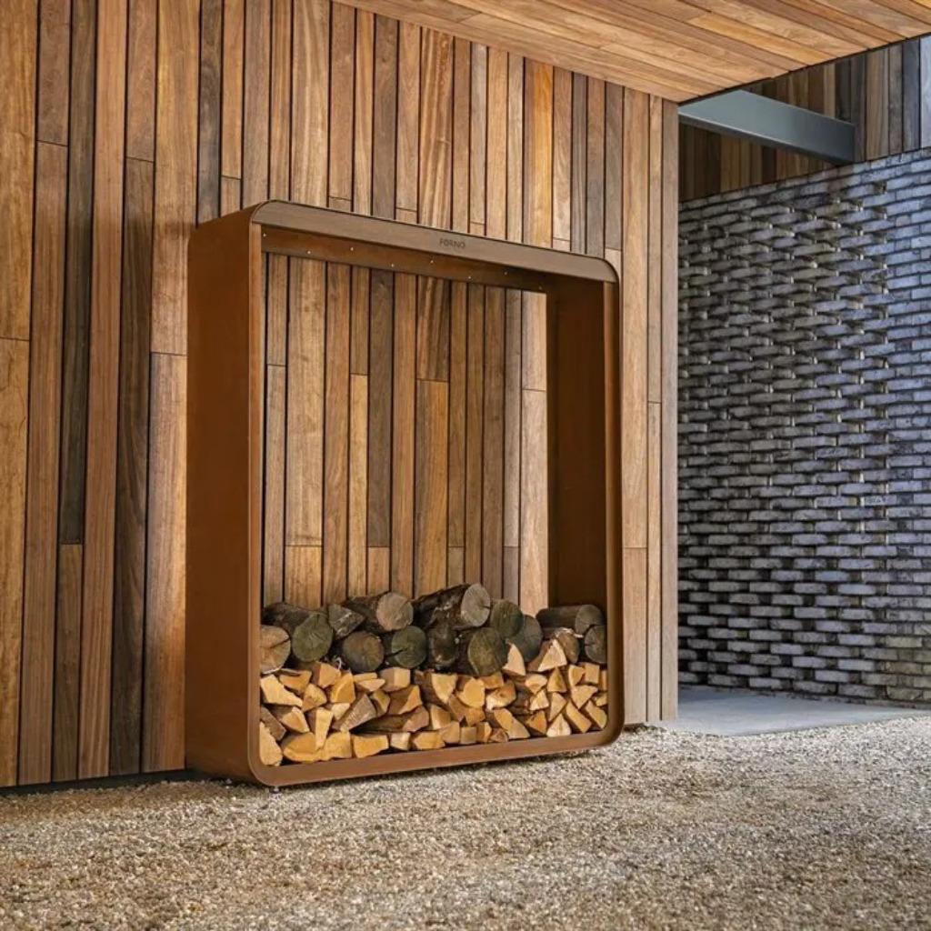Rangement à bois en acier corten SERRA - en 2 largeurs, Envoi, Neuf