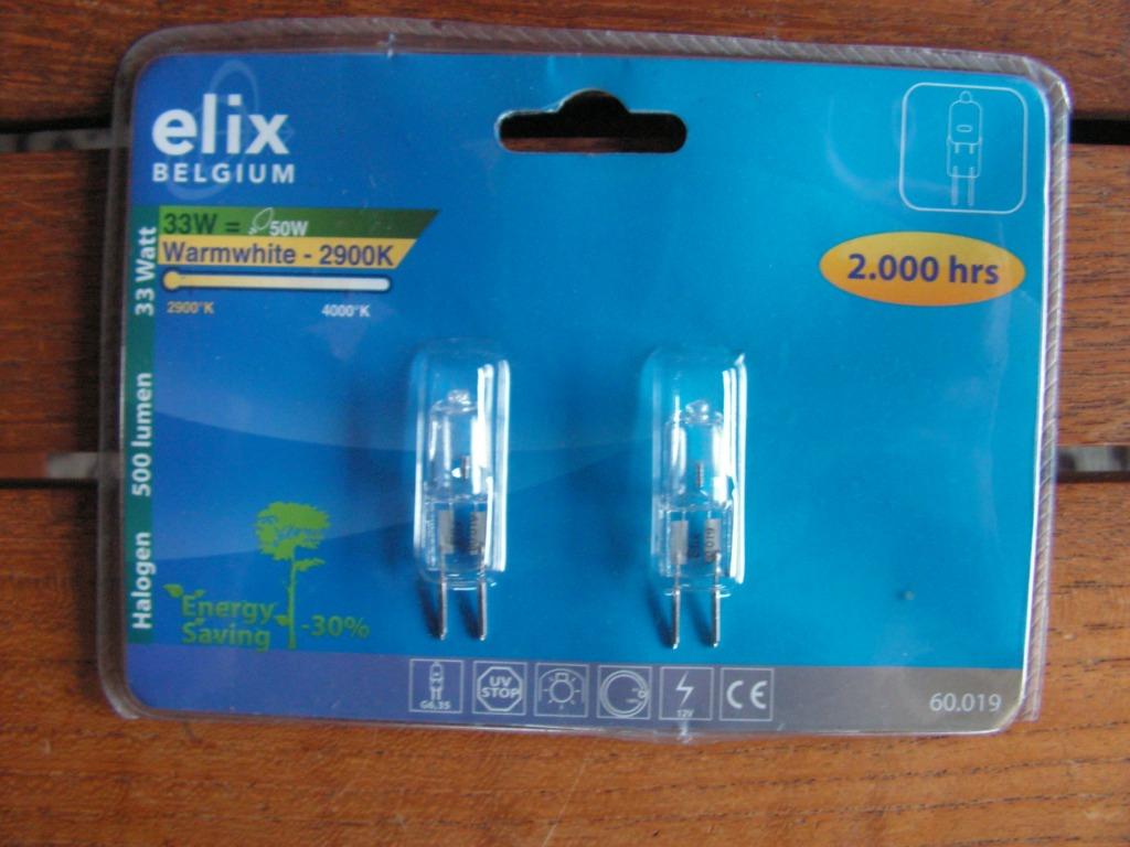 Lot de 2 lampes Elix Halogène 33 W 500 lumens., Neuf, Bi-pin, Ampoule halogène, 30 à 60 watts
