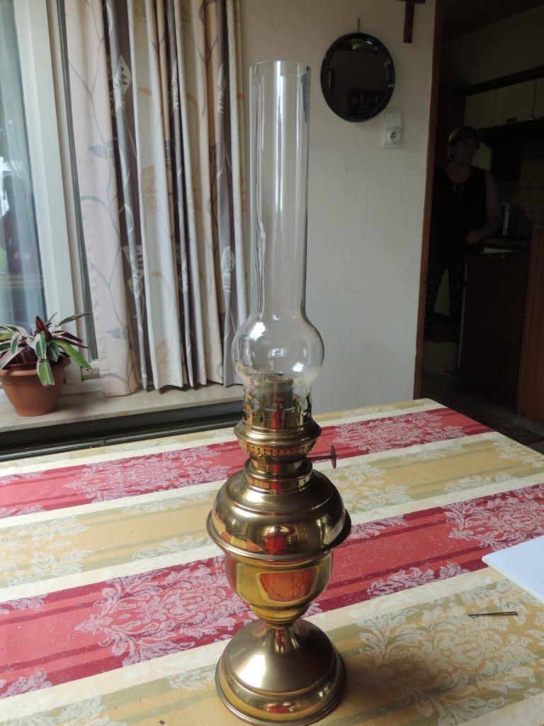 koperen petroleumlamp met glas Kosmos Brenner, Antiek en Kunst, Ophalen