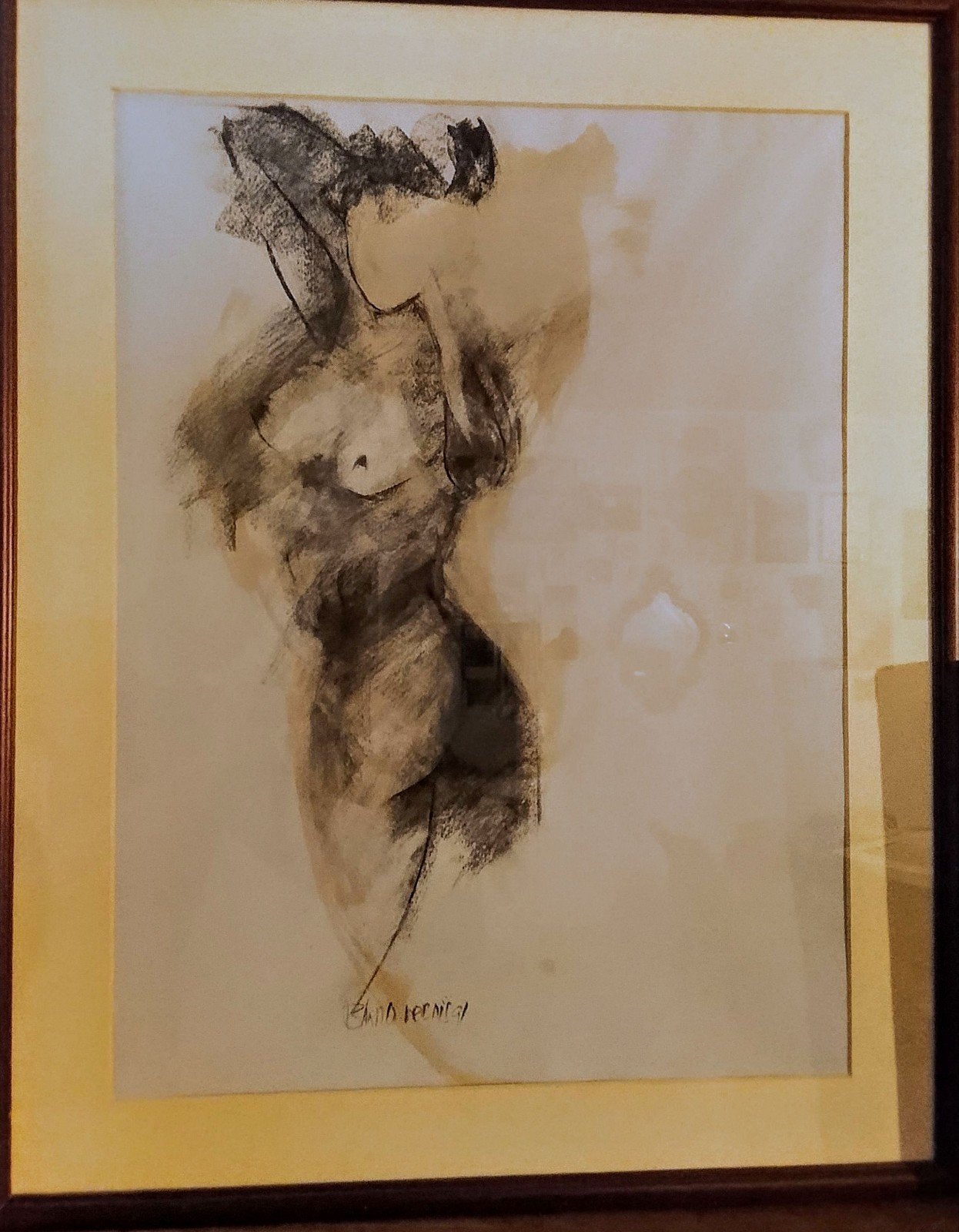 dessin/peinture d'une femme nue, Antiquités & Art, Enlèvement, Tableau, Technique mixte