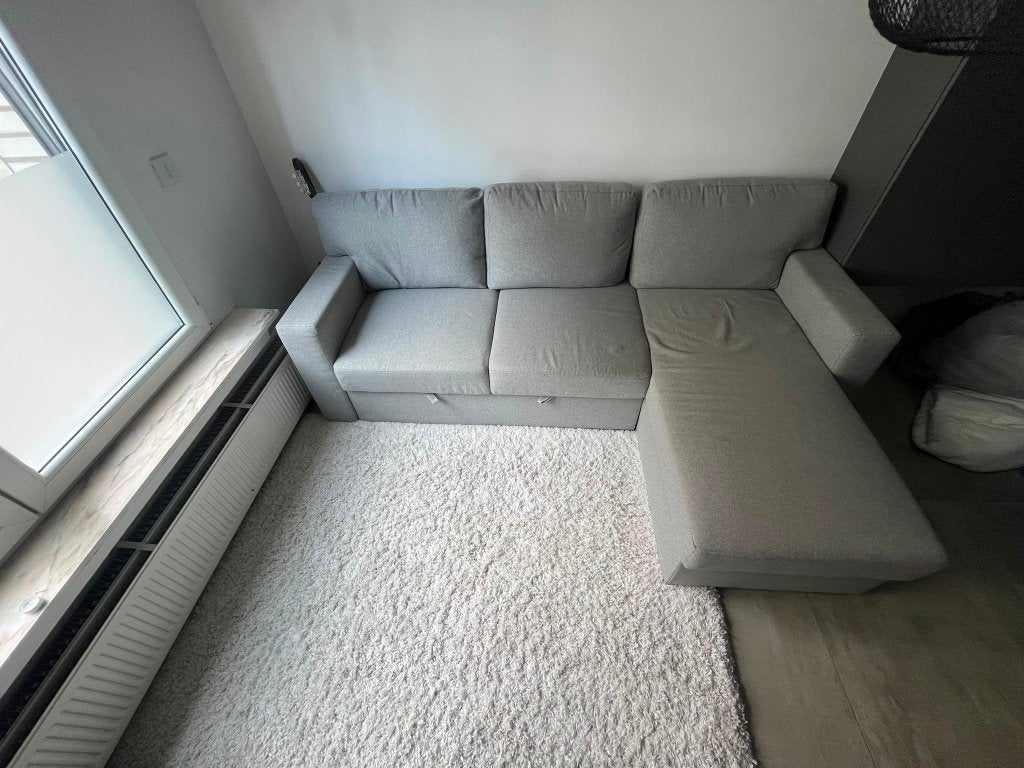 BÅRSLÖV 3-seat sofa-bed with chaise longue, grey, Ophalen, Gebruikt