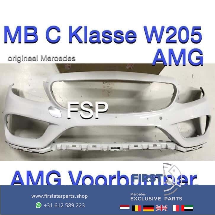 W205 C43 AMG Voorbumper Mercedes C Klasse 2014-2018 wit PDC, Gebruikt, -, Voor, Ophalen of Verzenden