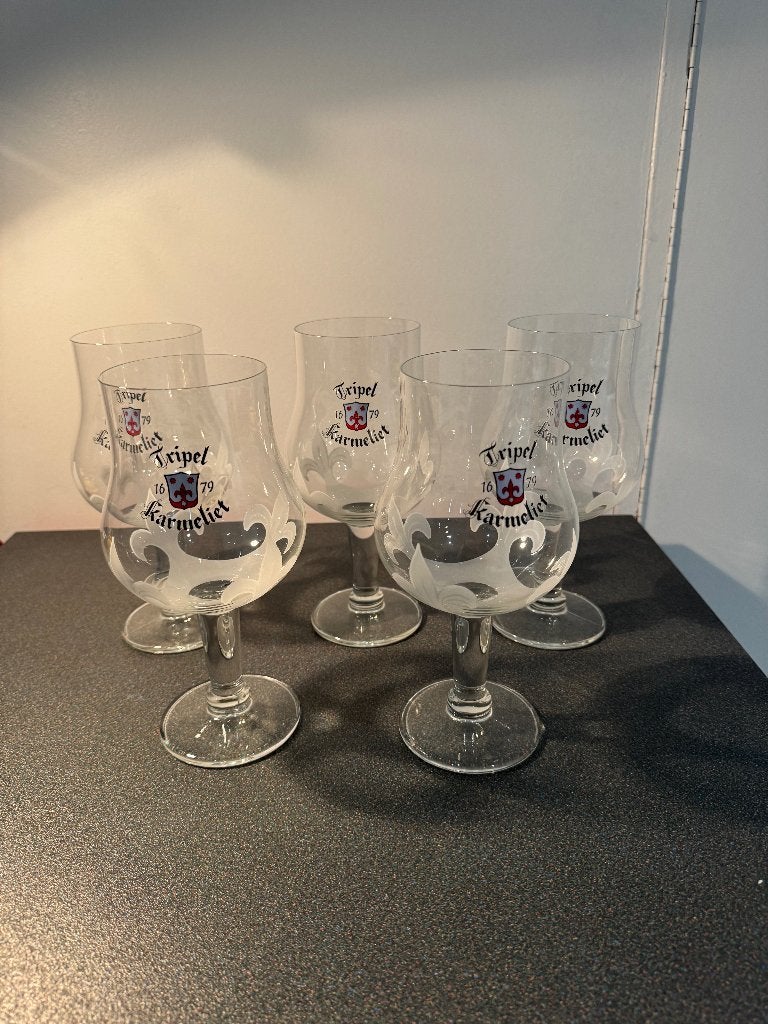 Set de 5 verres à bière originaux Tripel Karmelite — 33 cl, Enlèvement, Comme neuf, Verre à bière