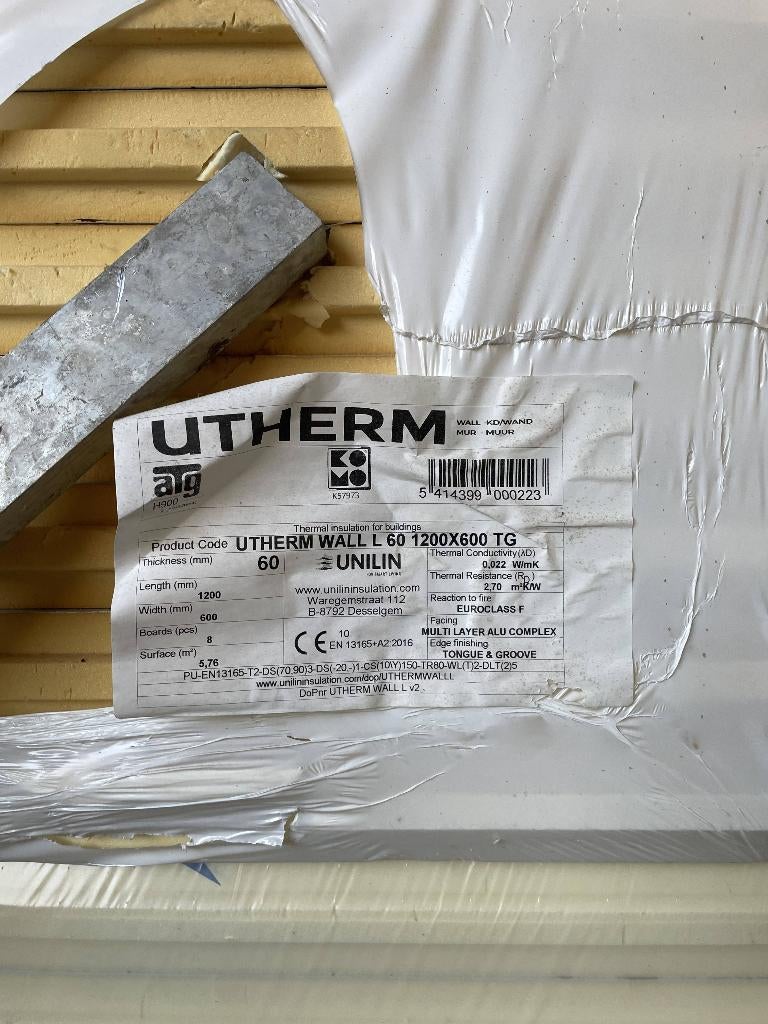 Unilin Utherm Wall L 60 1200x600 TG prijs per m2, Doe-het-zelf en Bouw, Isolatie en Afdichting, Ophalen, 4 tot 8 cm, Nieuw, Hardschuim (Pir)