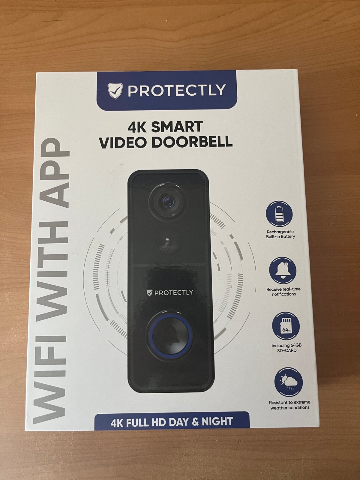 Nieuw: Protectly 4K ultra HD draadloze videodeurbel +camera, Ophalen, Zo goed als nieuw