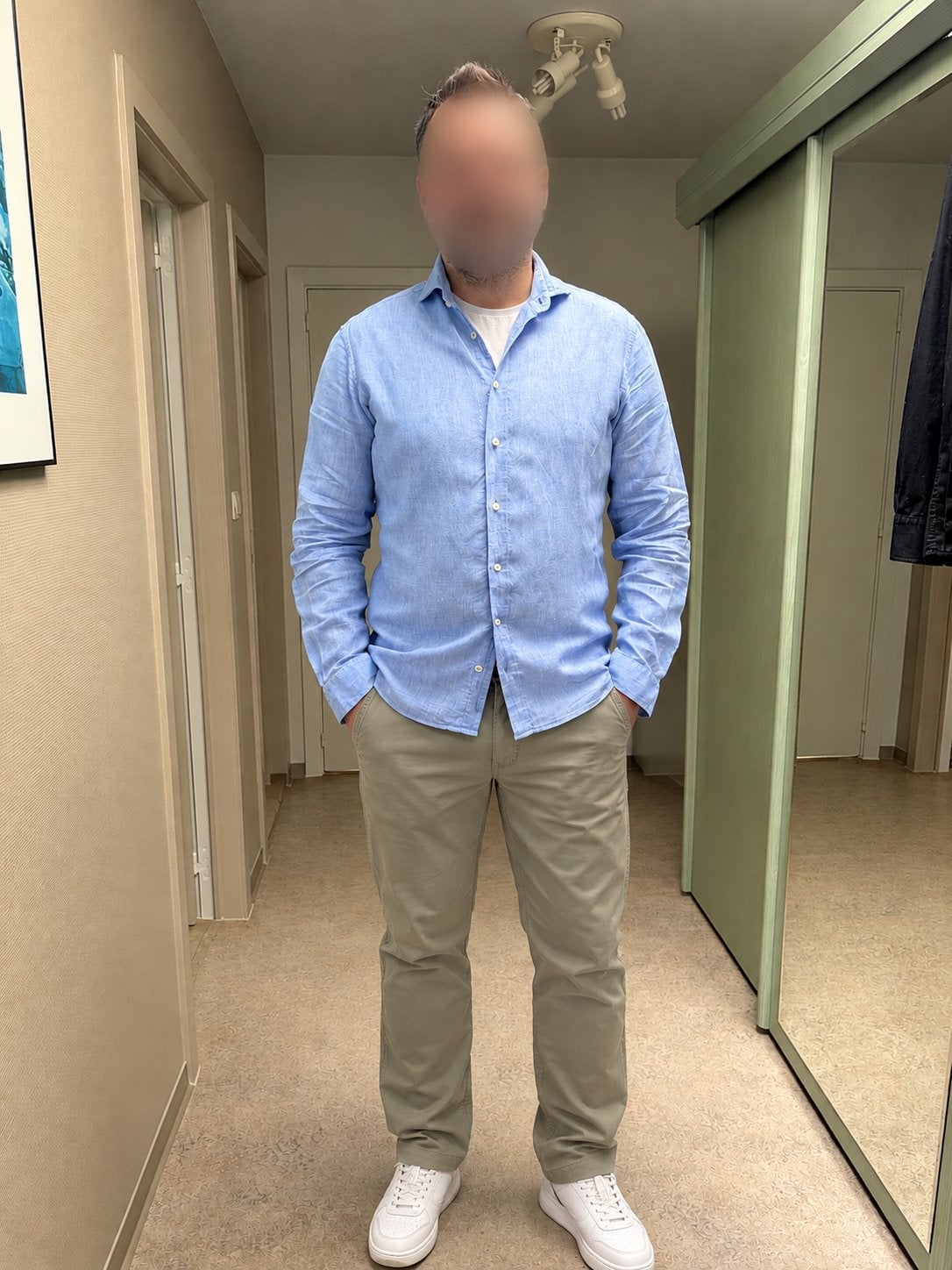 Katoen linnen herenhemd L, Kleding | Heren, Ophalen, Zo goed als nieuw, Blauw