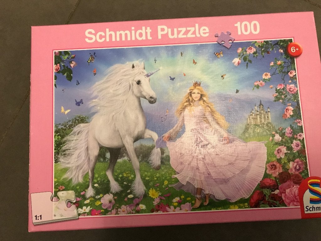 Puzzel eenhoorn en prinses 100 stukken, Kinderen en Baby's, Ophalen of Verzenden, Meer dan 50 stukjes, Zo goed als nieuw