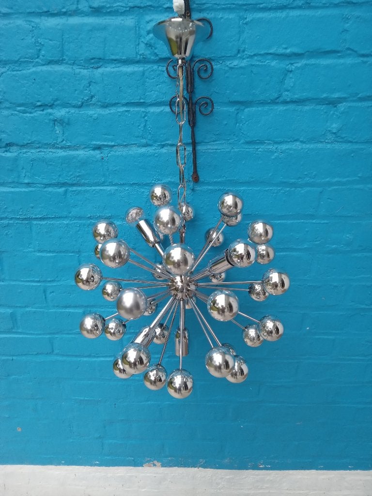 Sputnik-kroonluchter uit de jaren 70., Ophalen, Gebruikt, Metaal, Vintage